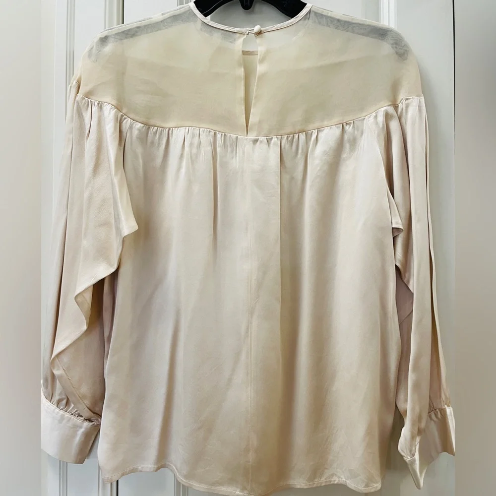 VTG Silk Belle Femme Organza Lace Pearl Blouse Romantic Sheer Yoke Size 10 - Picture 6 of 6